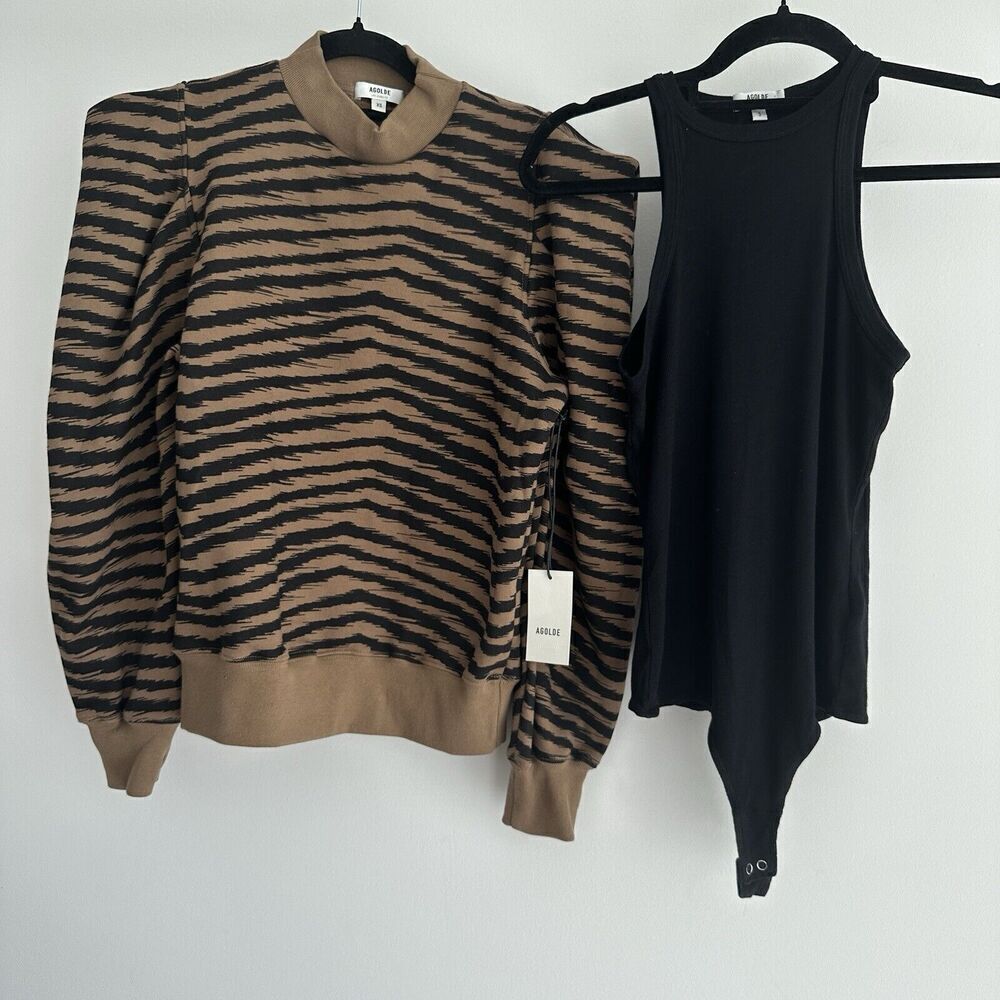 Agolde Sweatshirt Bodysuit Lot Womens S XS Crew Neck Folded Sleeve Sweater Top